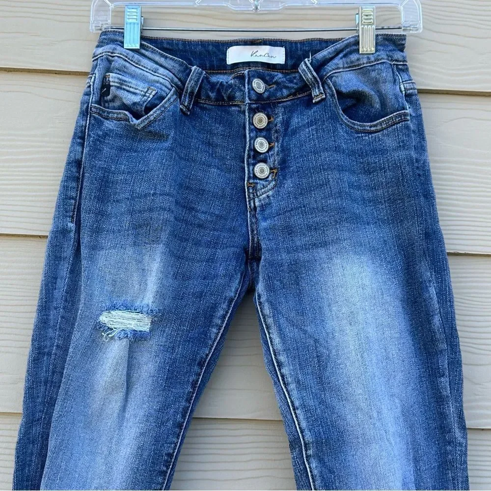 Kancan Hi‎ Rise Skinny Exposed Button Fly Distressed Raw Hem Jeans-Sz 3 / 25